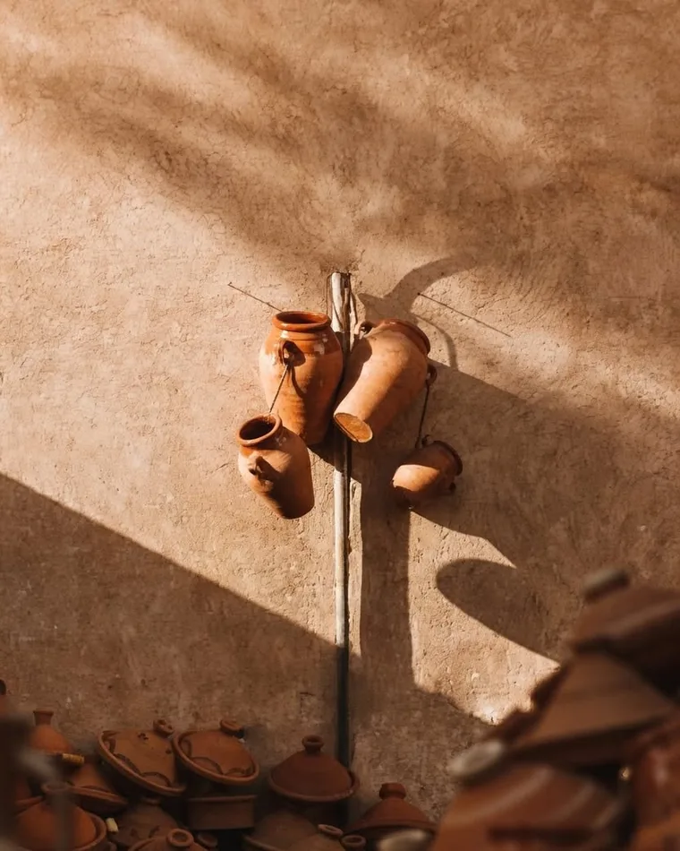 Moroccan terracotta pottery in the sun